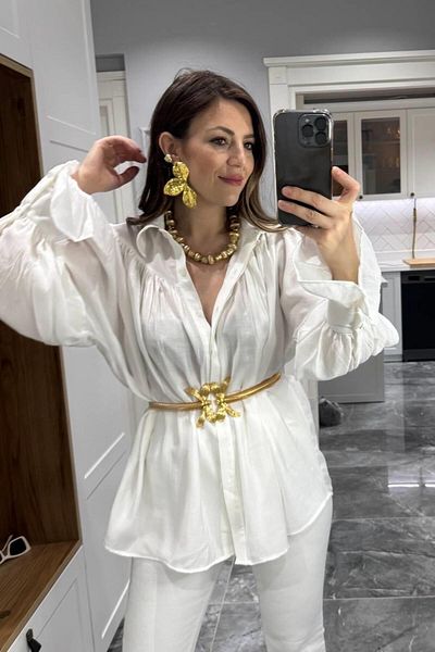 Banu Angay Cămașă spaniolă plisată Ecru