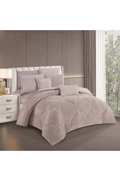 HOURS Horse Fur and Velvet Winter Double-Sided Comforter Set with Durable and Soft Fabric and Heavy Filling, 8 Pieces, King Size