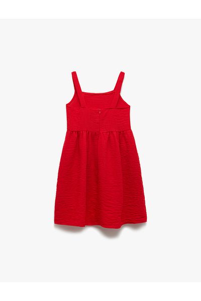 Koton Square Neck Pleated A-Line Strap Dress