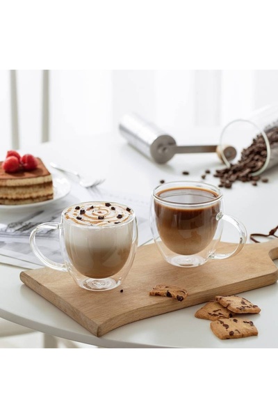 OEM Coffee mug, double-walled, 250 ml, glass, transparent, dimensions 5 x 9 x 7.5 cm