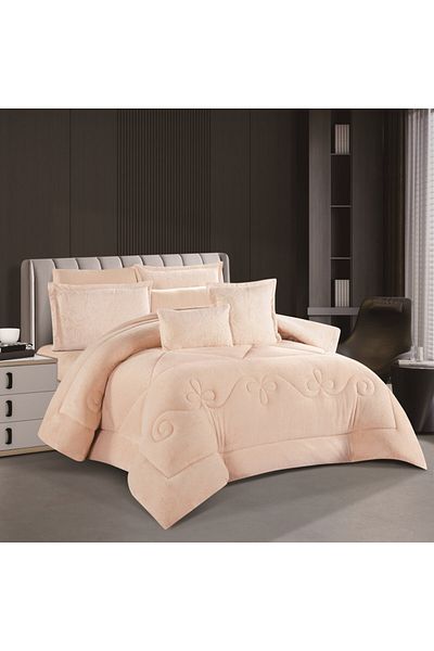 HOURS Horse Fur and Velvet Winter Double-Sided Comforter Set with Durable and Soft Fabric and Heavy Filling, 8 Pieces, King Size
