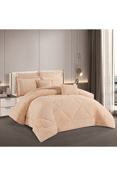 HOURS Horse Fur and Velvet Winter Double-Sided Comforter Set with Durable and Soft Fabric and Heavy Filling, 8 Pieces, King Size