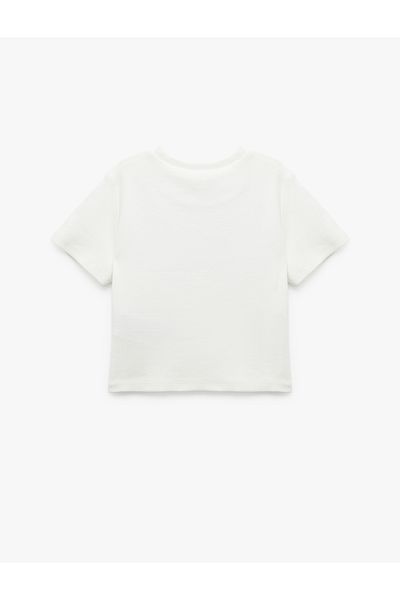 Koton Cotton Crew Neck Short Sleeve Bow Printed Crop T-Shirt
