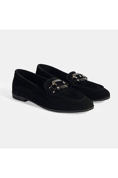 Desa Mocasini din piele intoarsa pentru femei cu accesorii metalice negre