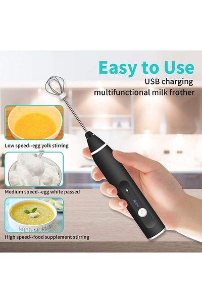 COOYA Milk Frother, USB Rechargeable, 3-Speed Force Adjustment Milk Bubbler for Coffee, Latte, Cappuccino