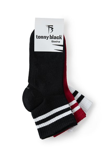 Tonny Black Unisex Λευκές Κόκκινες Μαύρες 3 Ζεύγη Ριγέ Βαμβακερές Κολλεγιακές Κάλτσες