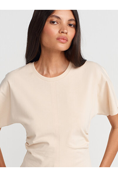 Dilvin 31585 Λεπτομερές μπλουζάκι ντραπέ-Πέτρα