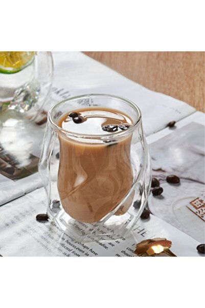 OEM Double-walled glass, twisted, transparent, comfortable and easy to handle, 6.5 x 9.5 x 7 cm