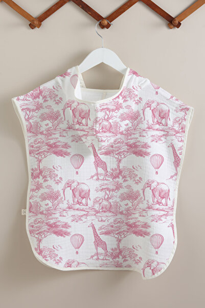 Tuğba Kuğu 4 Layer Muslin Poncho - Pink Toile De Jouy