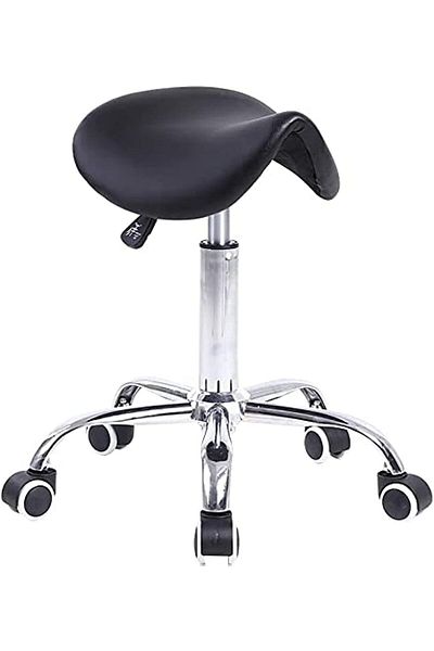 LA PERLA TECH Professional Heavy Duty Rolling Saddle Stool PU Leather Swivel Adjustable Rolling with Wheels