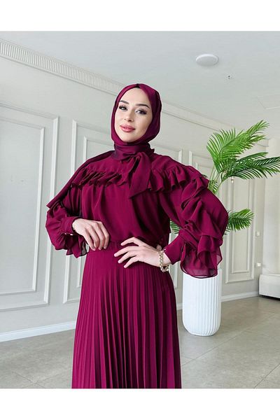 Hare Butik Merly Chiffon Tunic with Tie at the Collar