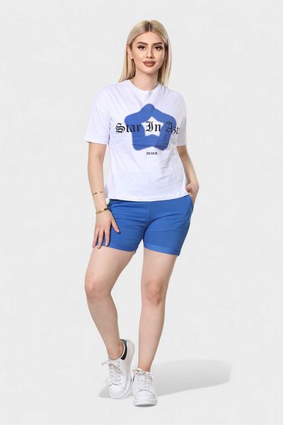 NEWCO set de pantaloni scurți și tricou confortabil din țesătură, cu buzunare imprimate cu stele