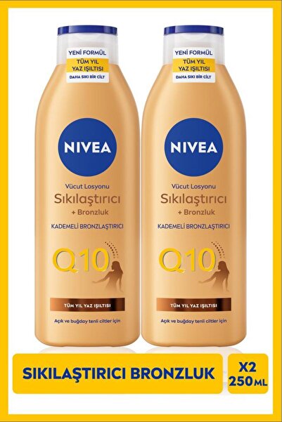 NIVEA Q10 Sıkılaştırıcı Ve Bronzlaştırıcı Vücut Losyonu 250ml, Kademeli Bronzluk, Açık Buğday Ten, X