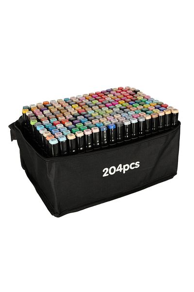 zola Set 204 markere, 2 capete subtire si gros, cu geanta de depozitare, multicolore