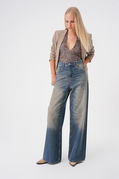 BPF Blue Vintage Faded Effect High Waist Extra Wide Leg Jean