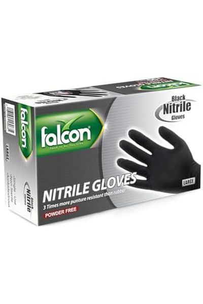 Falcon Nitrile Gloves - Black Powder Free (L) - 100 Pieces