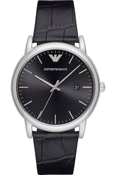 Emporio Armani ساعة كوارتز جلدية من الفولاذ المقاوم للصدأ للرجال