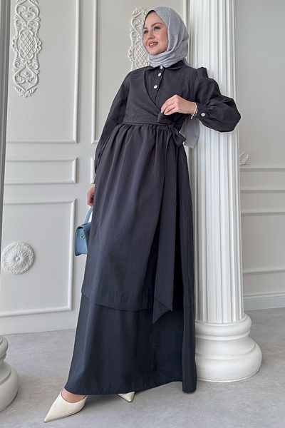 InStyle Φόρεμα με λεπτομέρεια με κουμπιά σταυρωτά δεμένα Modal Anthracite