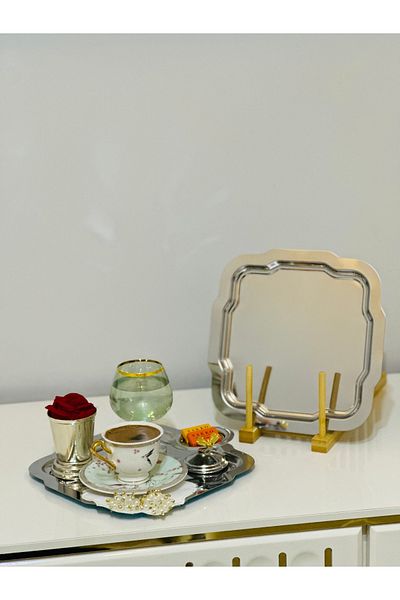 USD HOME Δίσκος σερβιρίσματος τσαγιού καφέ 6 τεμαχίων πολυτελείας από ασημί βασιλικό ανοξείδωτο ατσάλι