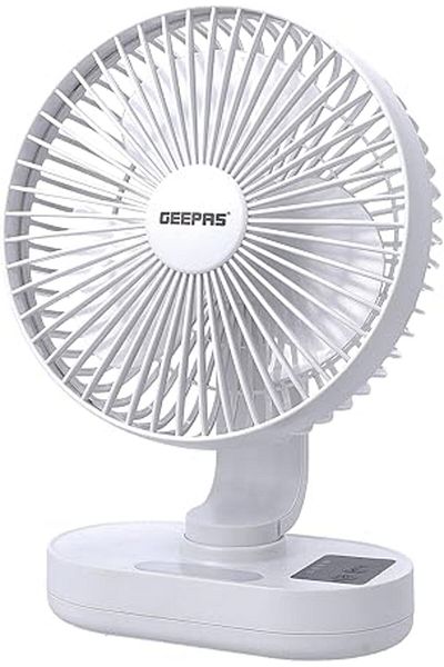 Geepas 8-inch Rechargeable Fan with Night Light | 3 Speed Settings | Rechargeable Lithium Battery
