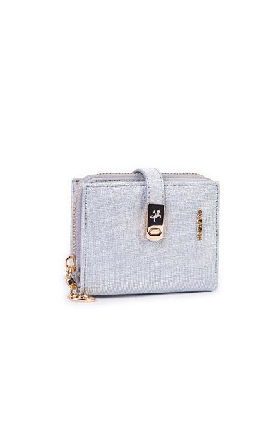 Nas Bag Women's Small Size Wallet with Card Holder, Coin and Photo, Silver Glitter