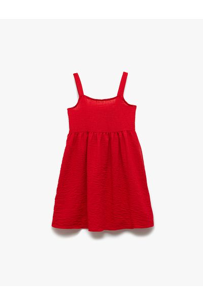 Koton Square Neck Pleated A-Line Strap Dress