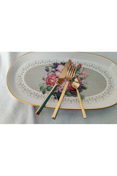 EBRULİEMAYE Gold Dessert Cutlery Knife Tea Spoons 6 Persons 18 Pieces No Fade Product