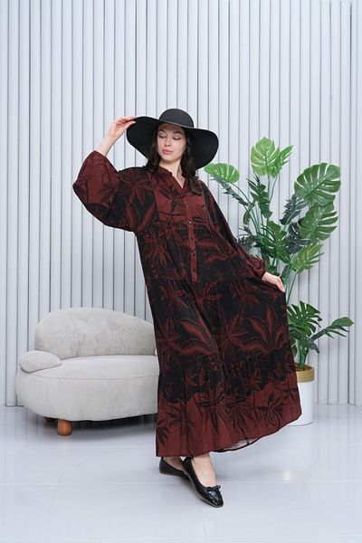 My Blog Rochie de mărime mare cu model tropical burgundy - 3000
