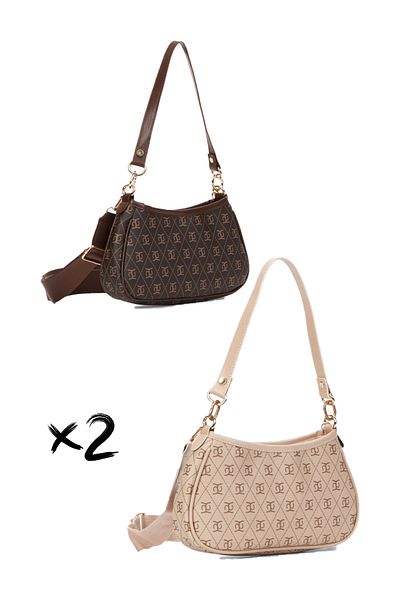 Newish Women's Cross Strap Shoulder Baguette Bag 2 Pieces