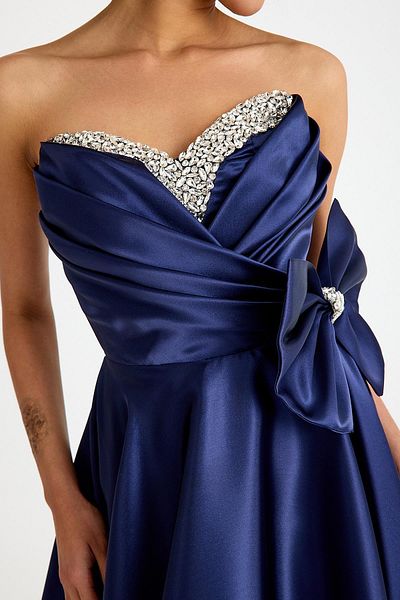 SpringStore Navy Blue Bow Detailed Evening Dress