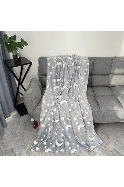 OEM Gray phosphorescent blanket, soft flannel 130x150 cm, luminous fluffy blanket with stars
