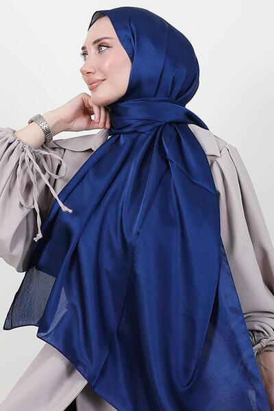 GİYZAMİLA Şal din satin perlat Albastru de noapte