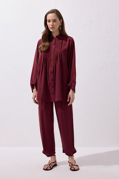 KADRİYE BAŞTÜRK Merly Shirt Pants Suit Claret Red