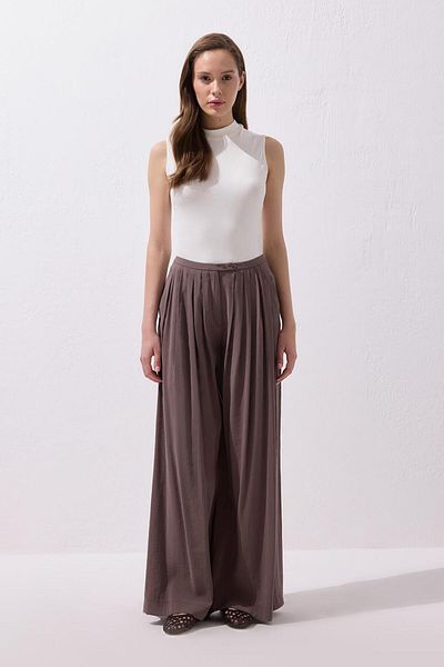 KADRİYE BAŞTÜRK Modal Extra Loose Leg Trousers Soil