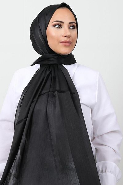 GİYZAMİLA Pearl Satin Shawl Black