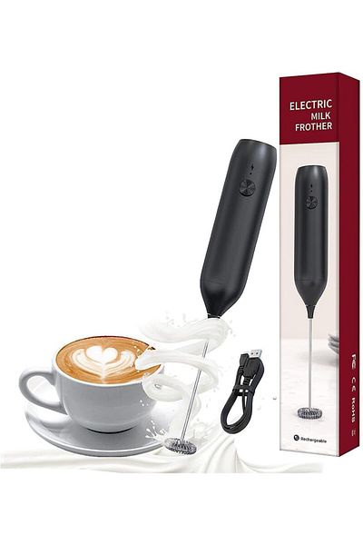 COOYA Rechargeable Electric Foam Maker, With Stainless Steel Stirring Head, Durable Mini Hand Mixer, Black