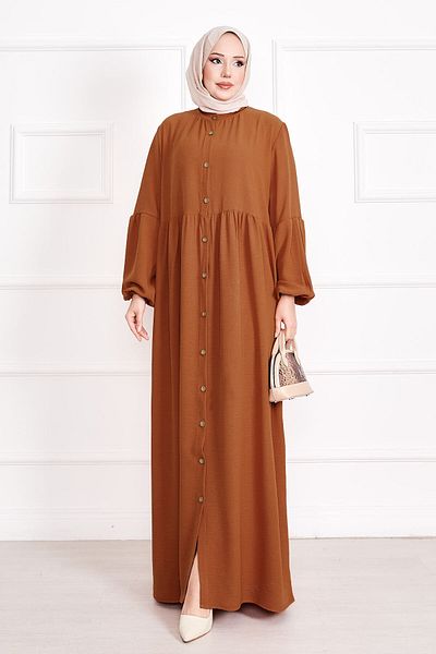 EBRUTESETTÜR Balloon Sleeve Buttoned Hijab Dress