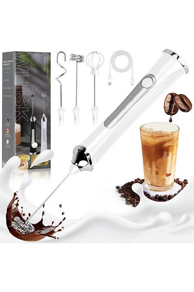 COOYA Electric Foam Maker, Handheld Foam Maker, Drink Mixer With 3 Stainless Whisks 3 Speed Adjustable
