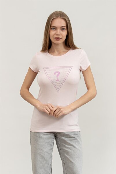 Guess Women's Pink Ombré Triangle Logo T-Shirt