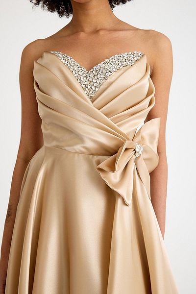 SpringStore Gold Bow Detailed Evening Dress