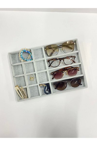 MeGass Dekor Domestic Production Paris Model Suede Fabric Gray Color Jewelry Display Drawer Stand