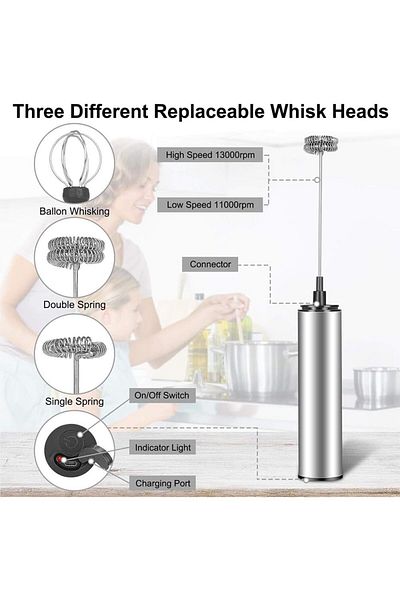 COOYA Rechargeable Electric Foam Maker, with Stainless Steel Stirring Head, for Lattes, Cappuccino, Matcha