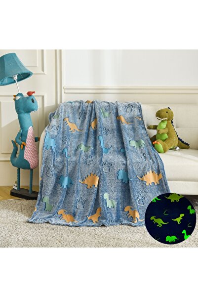 OEM Glow-in-the-dark Blanket with Dinosaurs, Flannel, 130 x 150 cm, glow-in-the-dark design