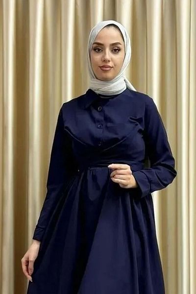 Tesettür Diyarı Φόρεμα Hijab από ύφασμα Tricot με λεπτομέρεια με κορδόνια