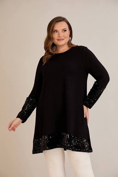 wearon tekstil Women's Large Size Sleeve and Single Sequin Detailed Relaxed Cut Tunic