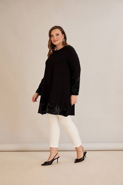 wearon tekstil Women's Large Size Sleeve and Single Sequin Detailed Relaxed Cut Tunic