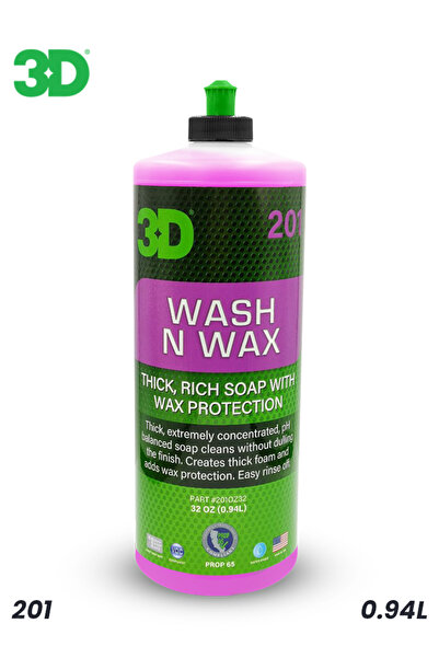 3D 3D Wash N Wax - 0.94 لتر صابون سميك وغني مع حماية الشمع للحصول على لمعان رائع - 201