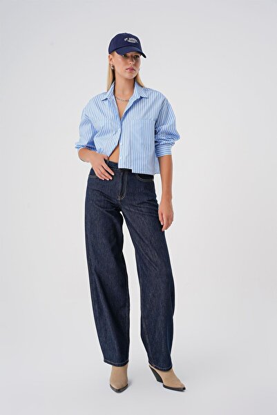 BPF Tmavě modré pytlovité džíny s vysokým pasem