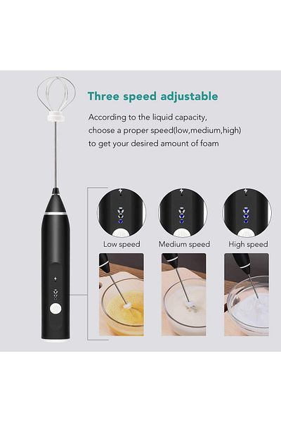COOYA Rechargeable Handheld, 3PCS USB Electric Foam Maker, Stainless Whisk with 3 Speeds Adjustable
