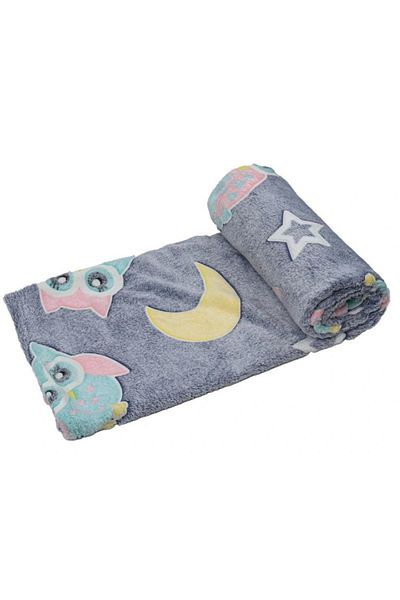 OEM Glow-in-the-dark Blanket with Owls, Flannel, 130 x 150 cm, glow-in-the-dark design